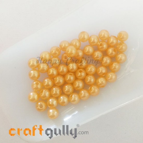 Acrylic Beads 5.5mm Faux Pearl Round - Golden Orange - 50 Beads