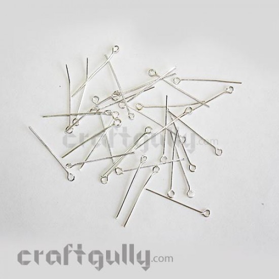Eye Pins 30mm - Silver Finish - Pack of 20