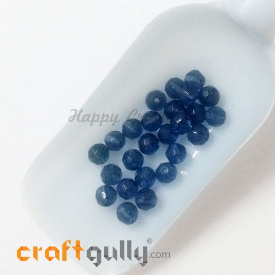 Glass Beads 7mm - Round Faceted - Dark Blue - 20 Beads