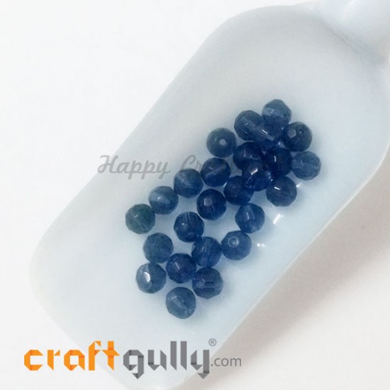 Glass Beads 7mm Round Faceted - Dark Blue - 20 Beads