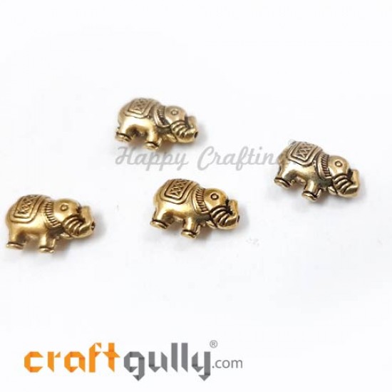 German Silver Beads 13mm - Elephant Golden Plating - 4 Beads