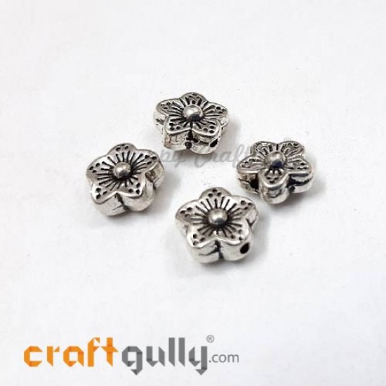 German Silver Beads 8.5mm - Flower #2 Silver Finish - 4 Beads