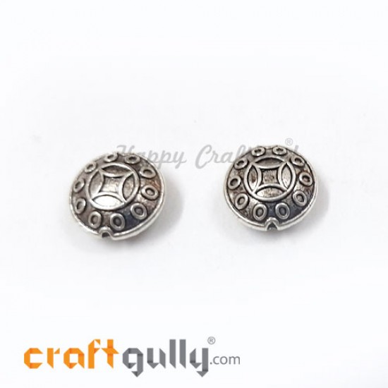 German Silver Beads 12.5mm - Disc #2 Silver Finish - 2 Beads