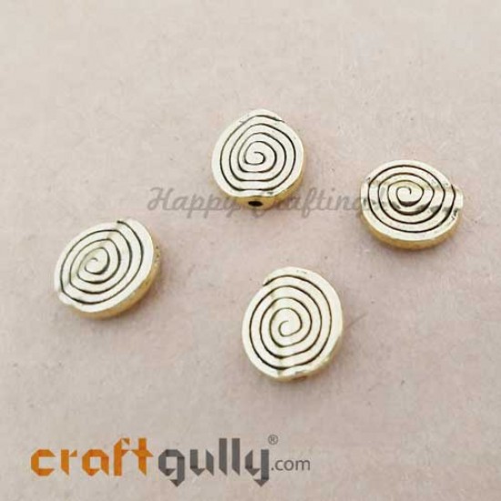 German Silver Beads 11.5mm - Spiral Golden Plating - 4 Beads