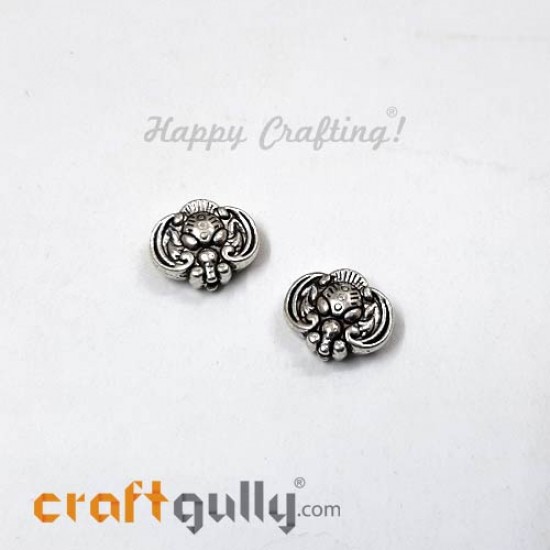 German Silver Beads 10mm - Motif #1 Silver Finish - 2 Beads