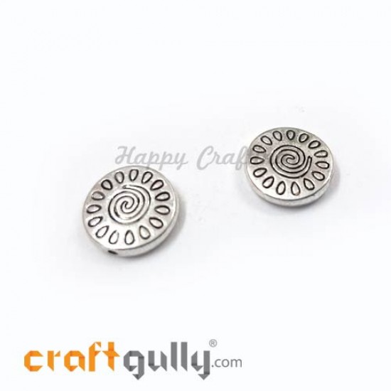 German Silver Beads 13mm - Disc #1 Silver Finish - 2 Beads