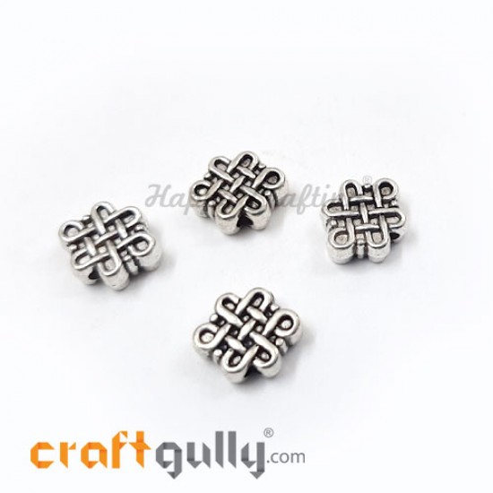 German Silver Beads 9mm - Celtic Knot Silver Finish - 4 Beads