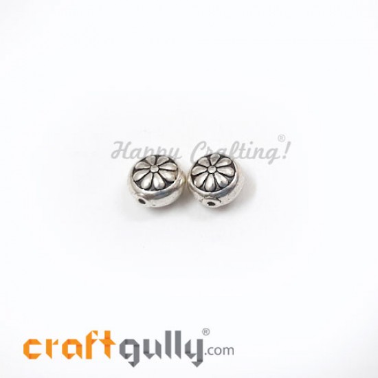 German Silver Beads 10mm - Flower #4 Silver Finish - 2 Beads