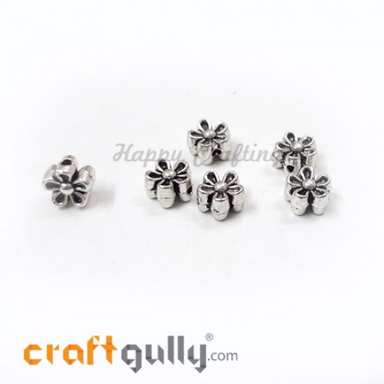 German Silver Beads 6.5mm - Flower #3 Silver Finish - 6 Beads