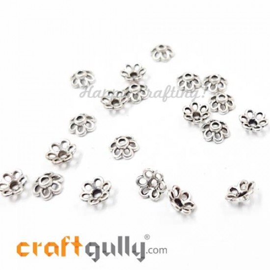 Bead Caps 6mm German Silver Design #3 - Silver - Pack of 20