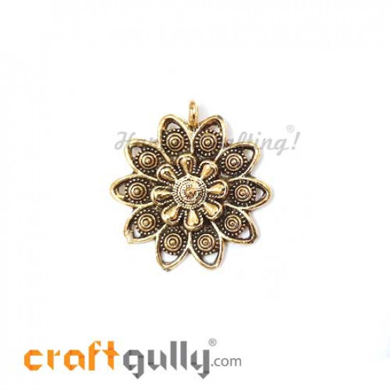 Charms 32mm Metal - Design #4 - Antique Golden - 1 Charm