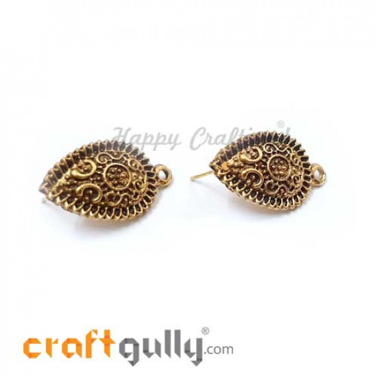 Earring Studs - Designer #11 Drop - Antique Golden - Pack of 2