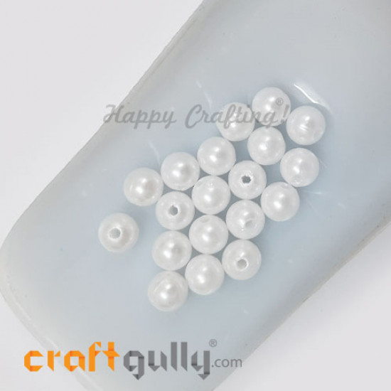 Acrylic Beads 8mm Round - Faux Pearl White - 20gms / 85 Beads