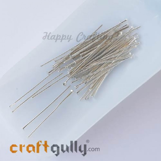 Head Pins Flat 30mm - Silver Finish - Pack of 50