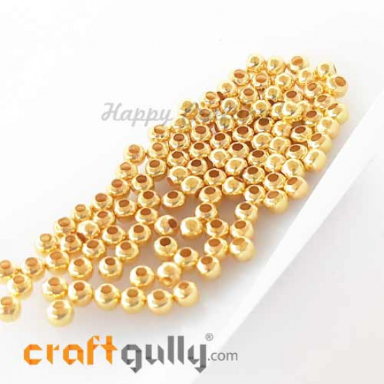 Metal Beads 3x4mm - Round Smooth - Golden Finish – 10gms