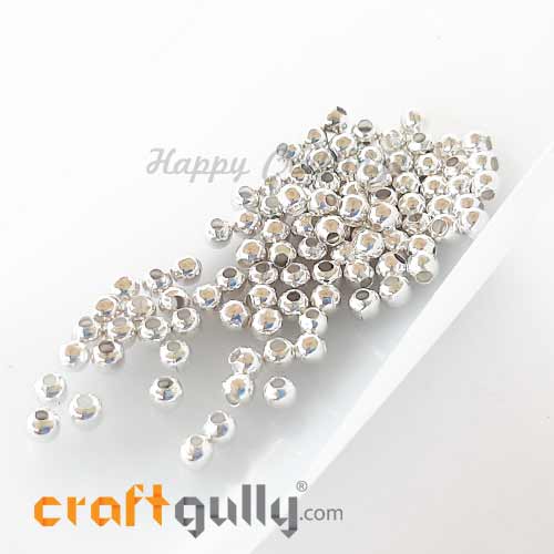 Metal Beads 3x4mm - Round Smooth - Silver Finish – 10gms