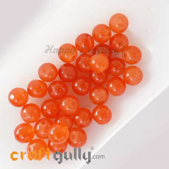 Glass Beads 8mm Round - Trans. Orange - 30 Beads