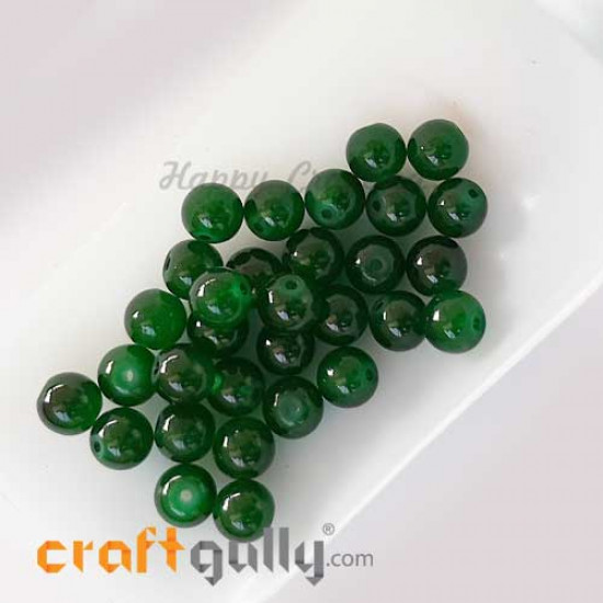 Glass Beads 8mm Round - Trans. Dark Green #2 - 30 Beads