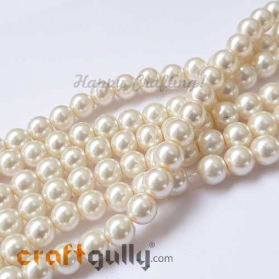 Glass Beads 7.5mm - Faux Pearl Round - Ivory - 30 Beads