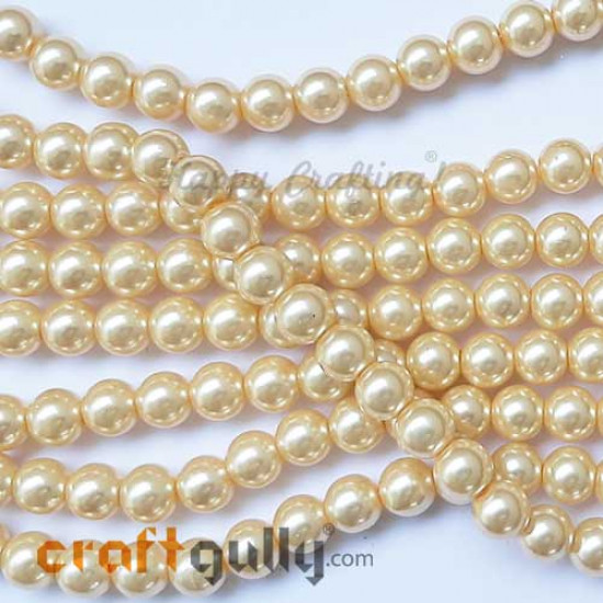 Glass Beads 7.5mm - Faux Pearl Round - Light Golden - 30 Beads