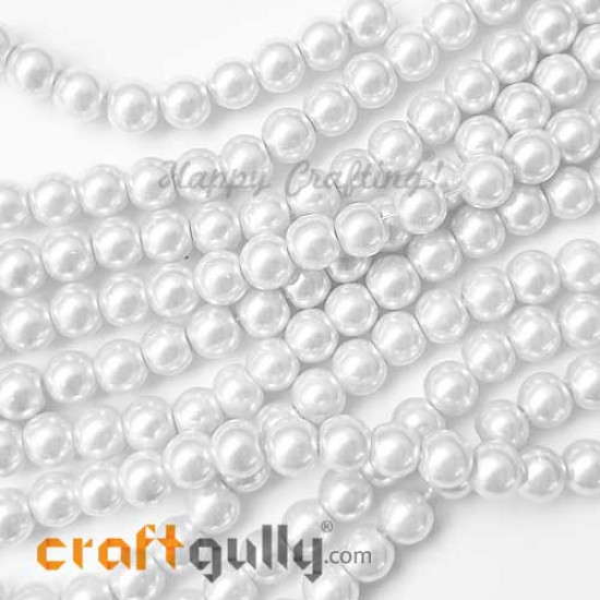 Glass Beads 7.5mm Faux Pearl Round - White - 30 Beads