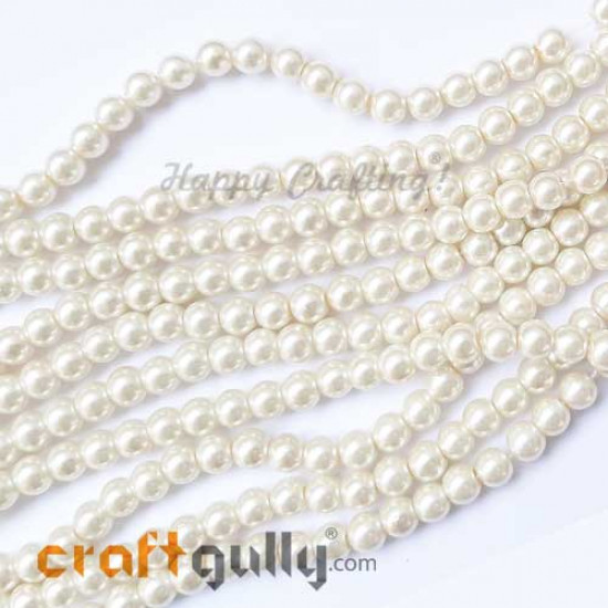 Glass Beads 6mm Pearl Finish - Ivory - 1 String
