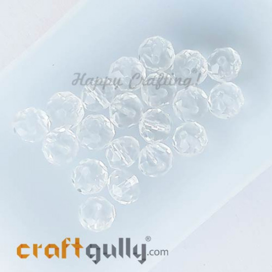 Glass Beads 6mm - Rondelle Faceted - Clear - 20 Beads