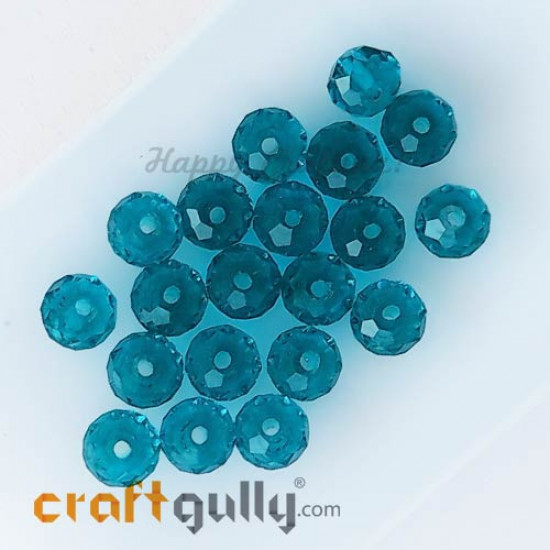 Glass Beads 6mm - Rondelle Faceted - Trans. Turquoise - 20 Beads