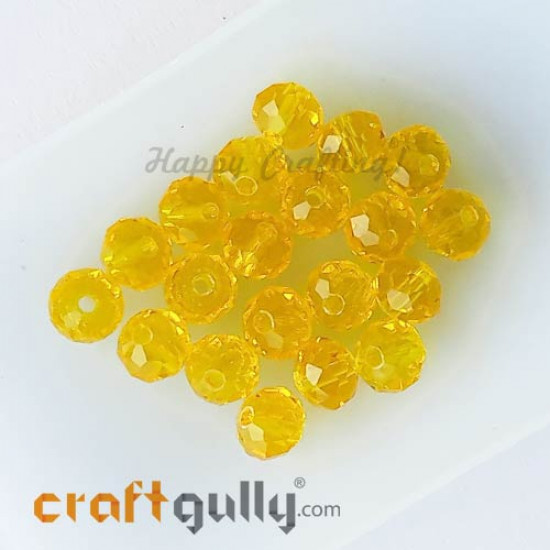 Glass Beads 6mm Rondelle Faceted - Trans. Yellow - 20 Beads