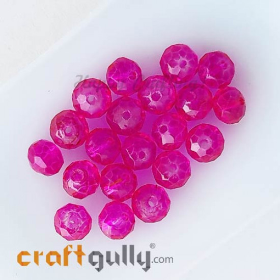 Glass Beads 6mm Rondelle Faceted - Trans. Dark Pink - 20 Beads
