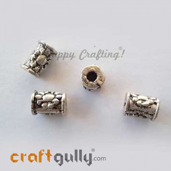 German Silver Beads 4mm - Pipe #2 - Silver Finish - 4 Beads