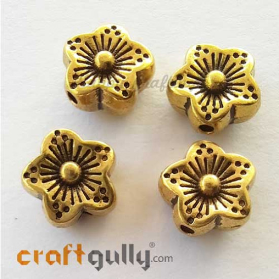 German Silver Beads 8.5mm - Flower #5 - Golden Plating - 4 Beads