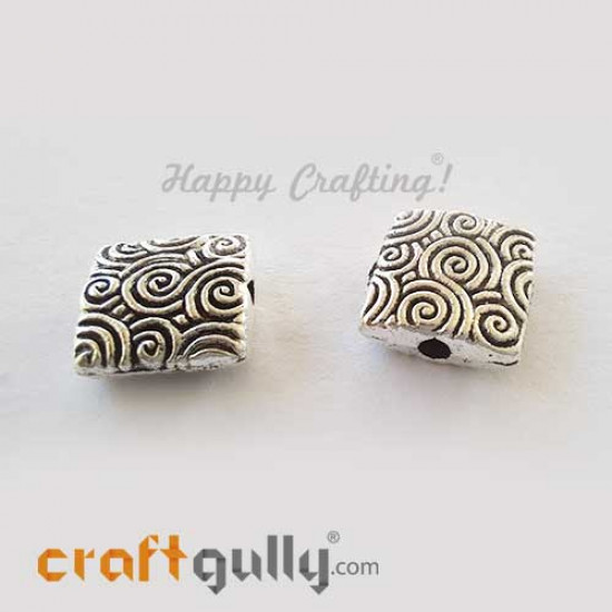 German Silver Beads 10mm - Design #16 - Silver Finish - 2 Beads