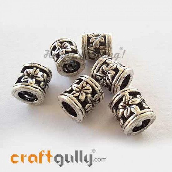 German Silver Beads 6mm - Pipe #5 - Silver Finish - 6 Beads