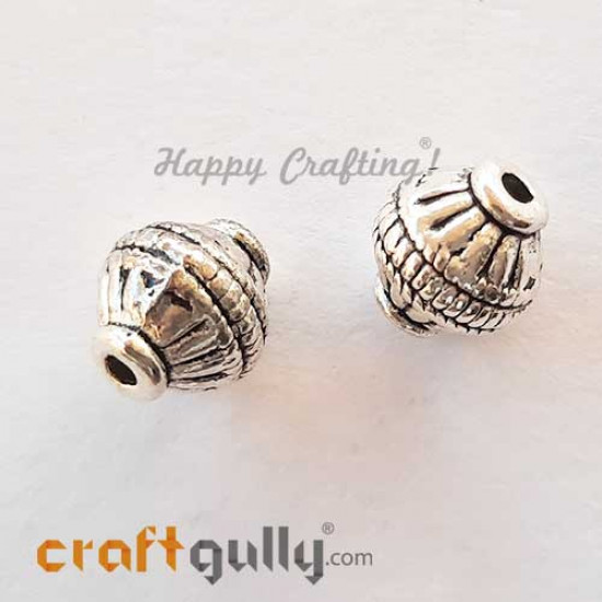 German Silver Beads 10mm - Design #4 - Silver Finish - 2 Beads