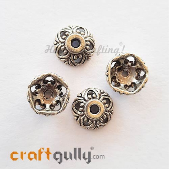 Bead Caps 10mm German Silver Design #11 - Silver Finish - Pack of 4