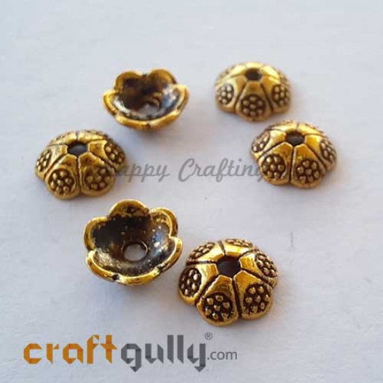 Bead Caps 6mm German Silver Design #10 - Golden Plating - Pack of 6