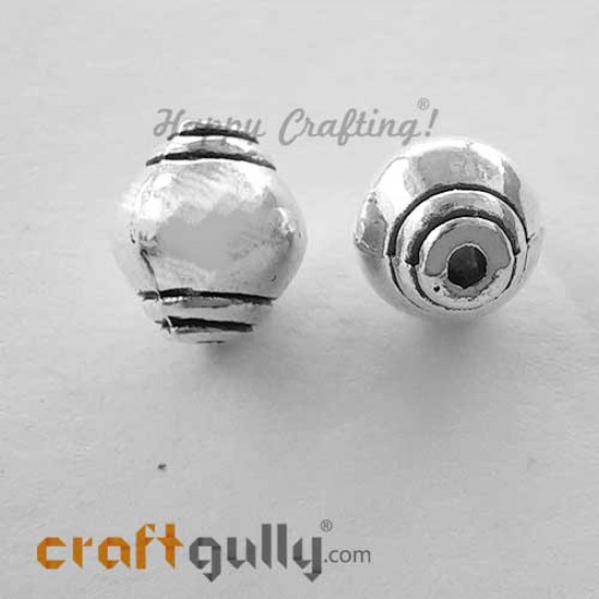 German Silver Beads 9mm - Design #2 - Silver Finish - 2 Beads