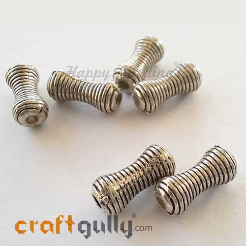 German Silver Beads 9mm - Pipe #1 - Silver Finish - 6 Beads