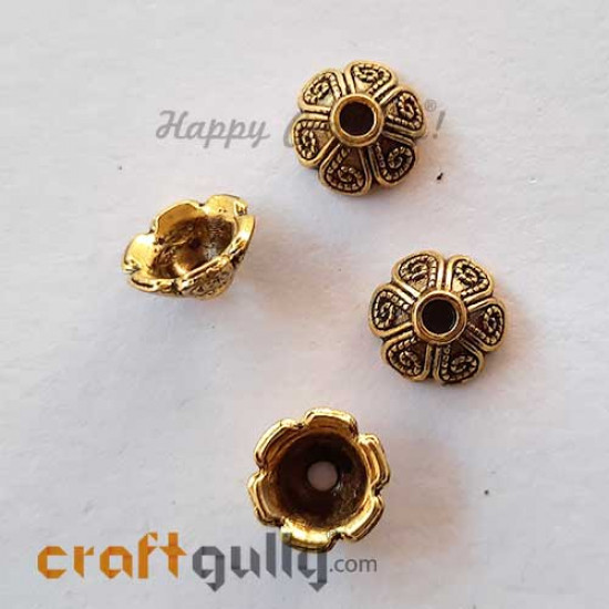 Bead Caps 9mm German Silver Design #8 - Golden Plating - Pack of 4