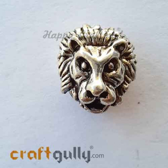 German Silver Beads 11mm - Lion Head - Silver Finish - Pack of 1