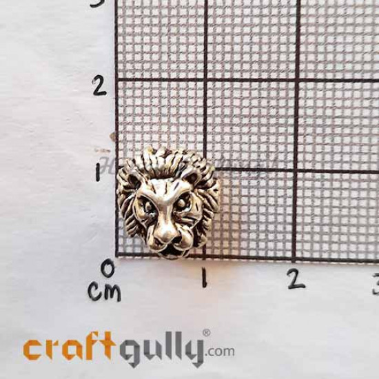 German Silver Beads 11mm - Lion Head - Silver Finish - Pack of 1