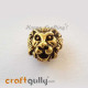 German Silver Beads 11mm - Lion Head - A. Golden Plating - Pack of 1