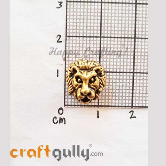 German Silver Beads 11mm - Lion Head - A. Golden Plating - Pack of 1