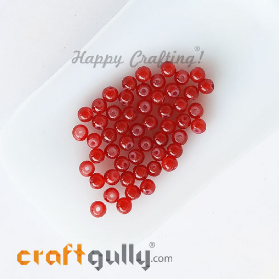 Glass Beads 4mm Round - Trans. Red - 50 Beads