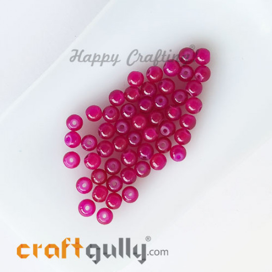 Glass Beads 4mm Round - Trans. Dark Pink - 50 Beads