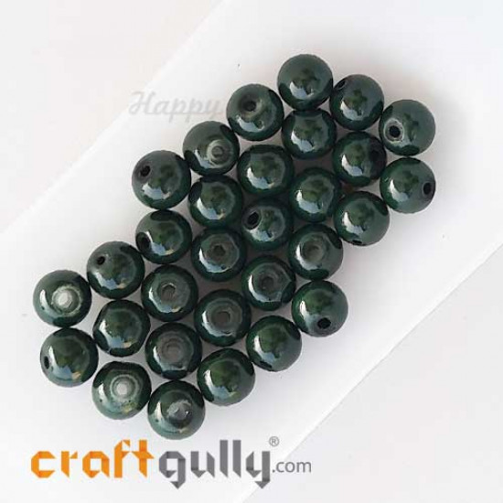Glass Beads 7mm Round - Dark Green - 30 Beads