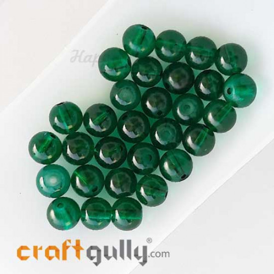 Glass Beads 8mm Round - Transparent Dark Green - 30 Beads