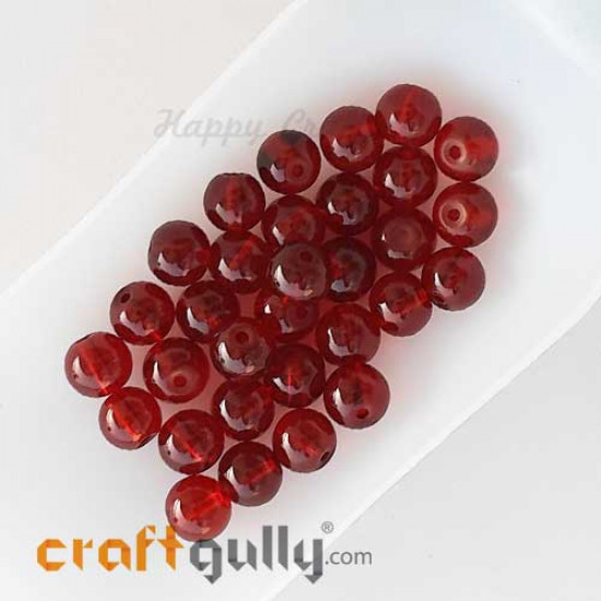 Glass Beads 8mm Round - Transparent Dark Red - 30 Beads