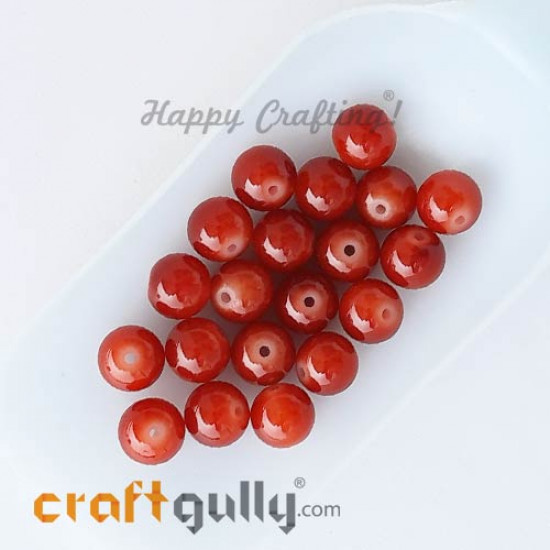 Glass Beads 10mm Round - Vermilion Red - 20 Beads